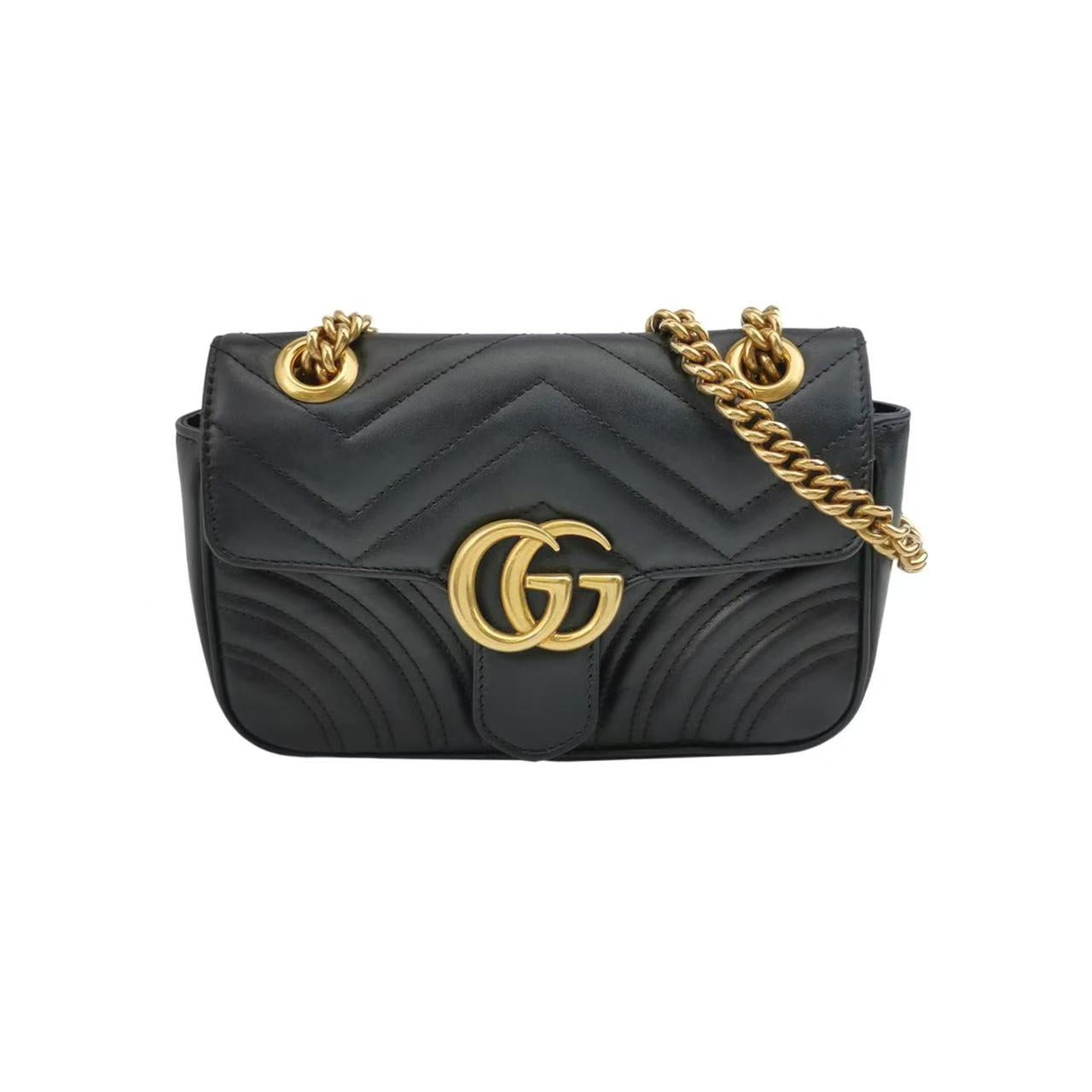 Gucci - GG Marmont Small Flap Bag - Cowhide leather - Black with Gold-Tone Hardware - (small)