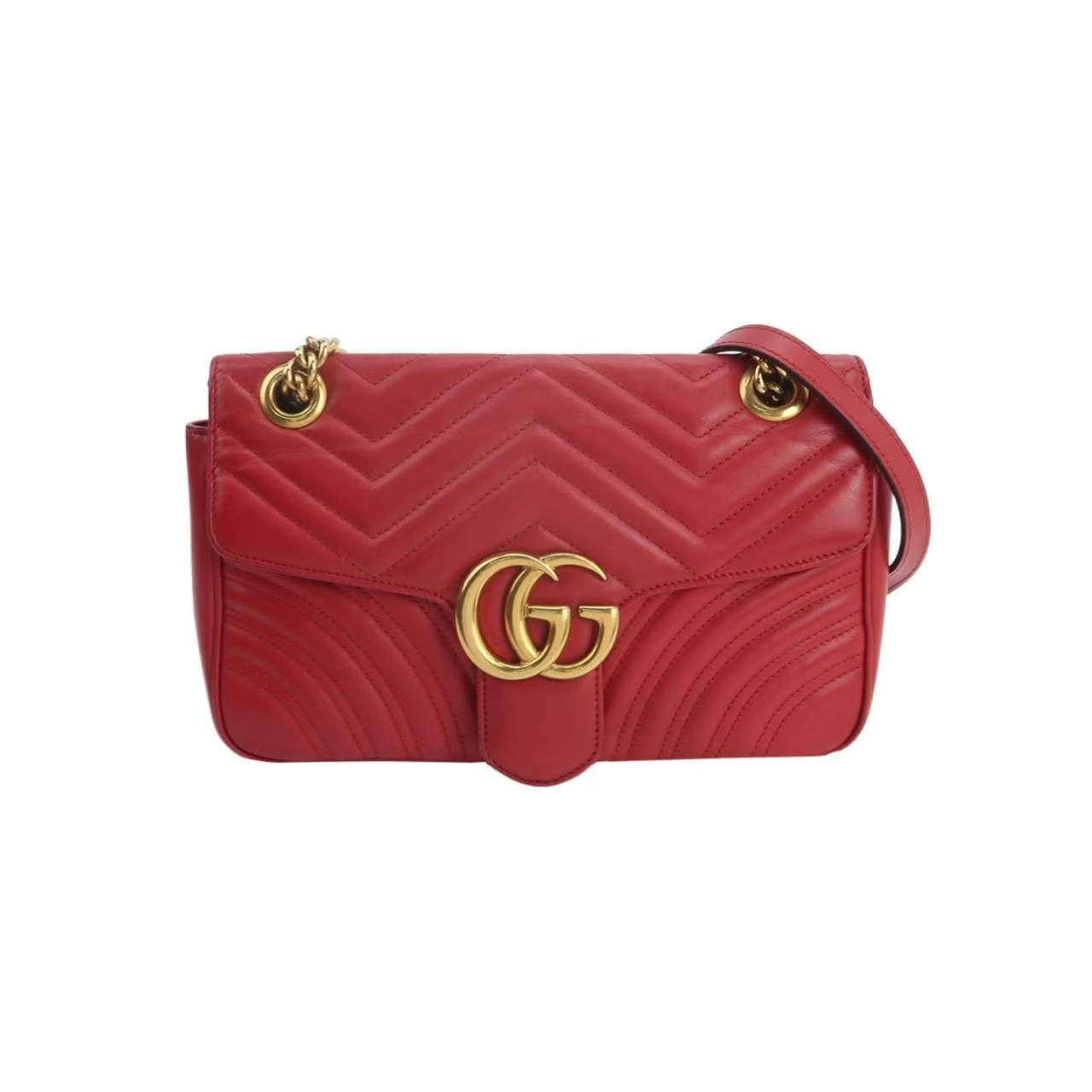 Gucci - GG Marmont Small Flap Bag - Leather - Red - (small)