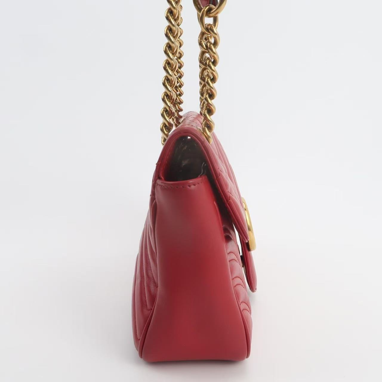Gucci - GG Marmont Small Flap Bag - Leather - Red - (small)