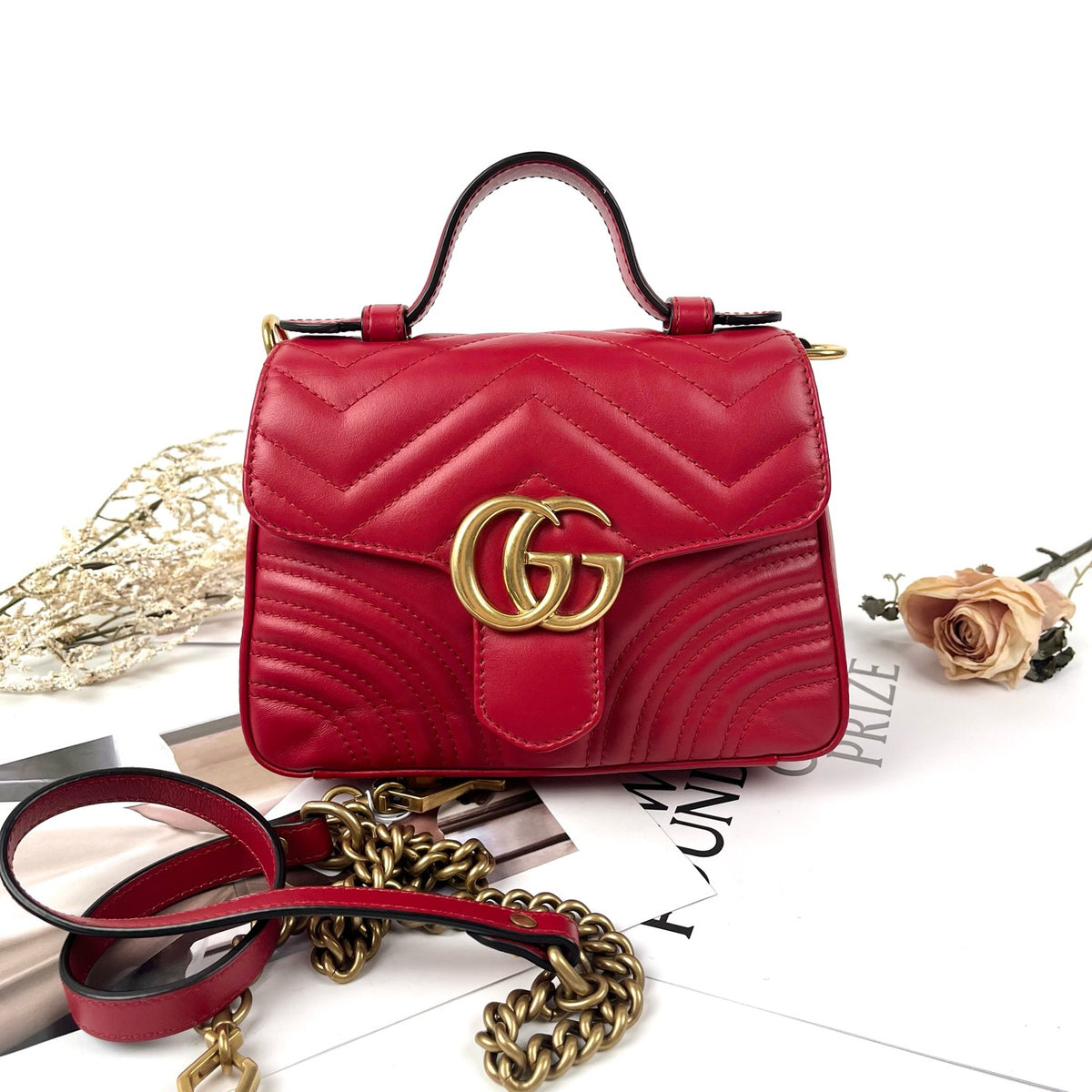 Gucci - GG Marmont Small - Leather - Red - (small)