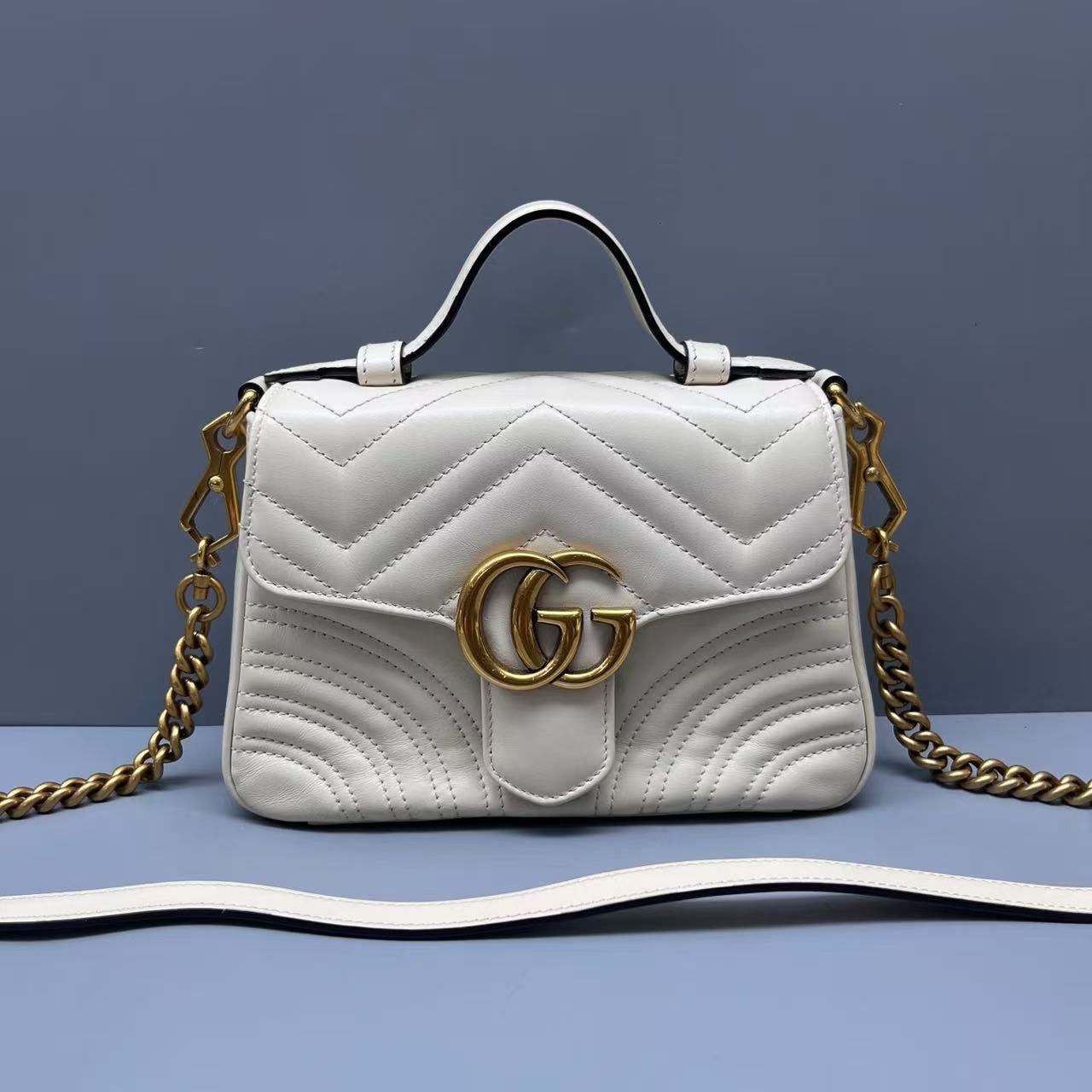 Gucci - GG Marmont Small Top Handle Bag - Leather - White - (small)