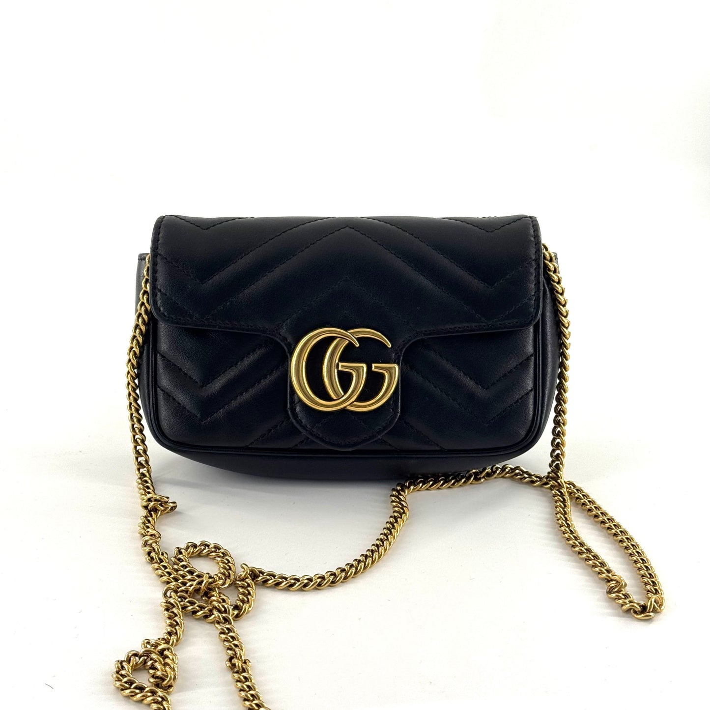 Gucci - GG Marmont Super Mini Chain Bag - Leather - Black with Gold-Tone Hardware - (mini)