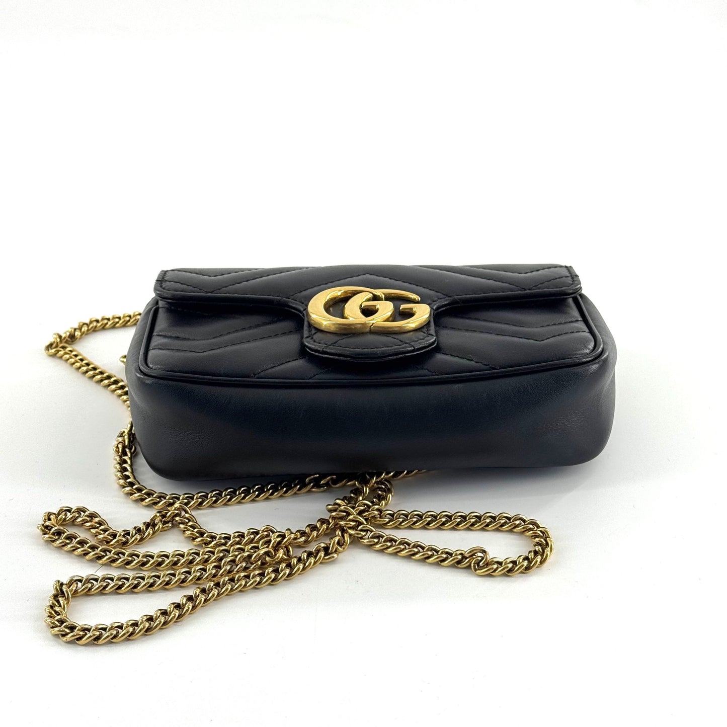 Gucci - GG Marmont Super Mini Chain Bag - Leather - Black with Gold-Tone Hardware - (mini)