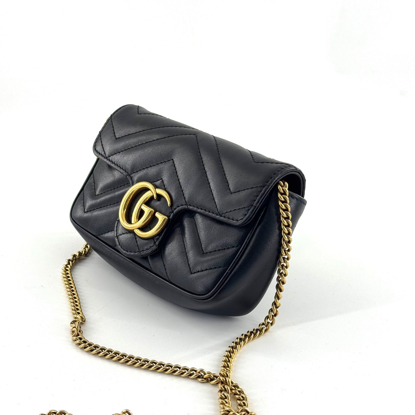 Gucci - GG Marmont Super Mini Chain Bag - Leather - Black with Gold-Tone Hardware - (mini)