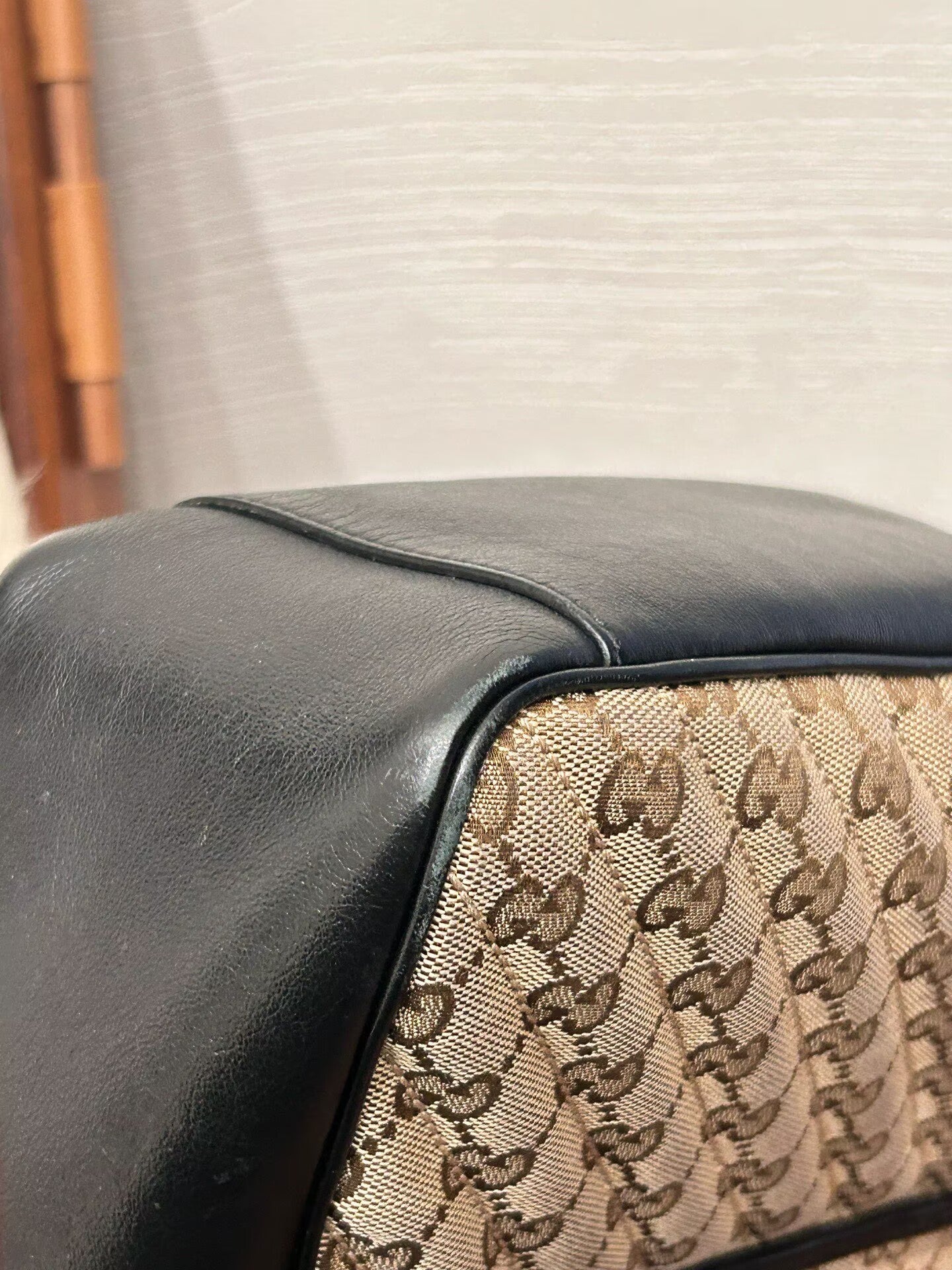 Gucci - GG Marmont Top Handle Bag - GG Monogram canvas with black leather trim - Beige, brown, and black with gold-tone hardware - (Medium)