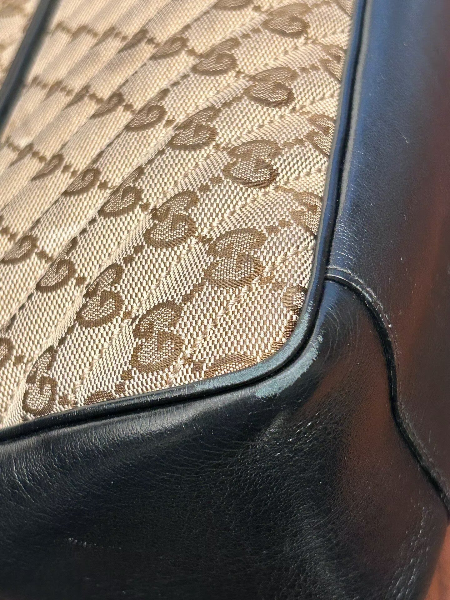 Gucci - GG Marmont Top Handle Bag - GG Monogram canvas with black leather trim - Beige, brown, and black with gold-tone hardware - (Medium)