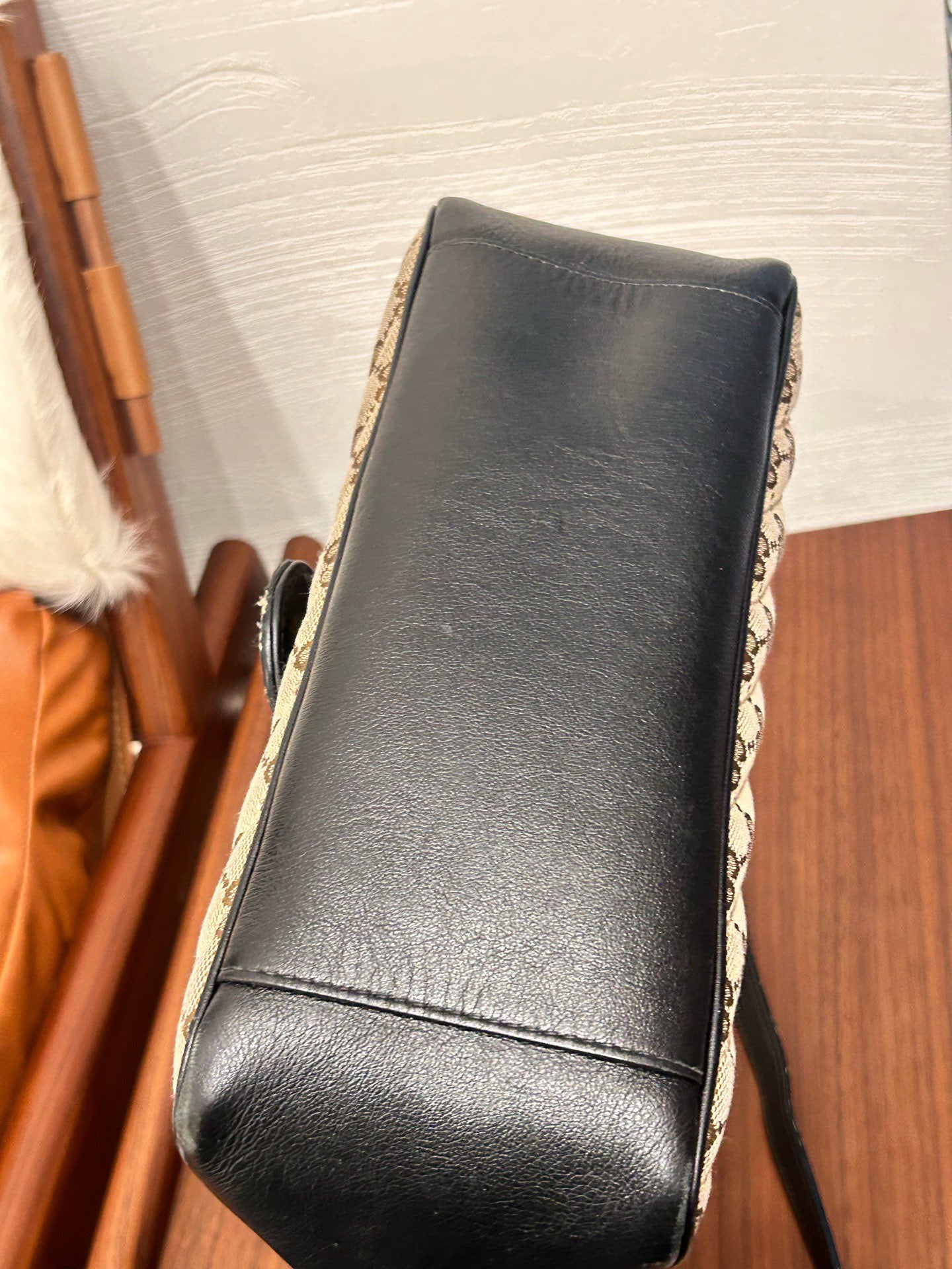 Gucci - GG Marmont Top Handle Bag - GG Monogram canvas with black leather trim - Beige, brown, and black with gold-tone hardware - (Medium)