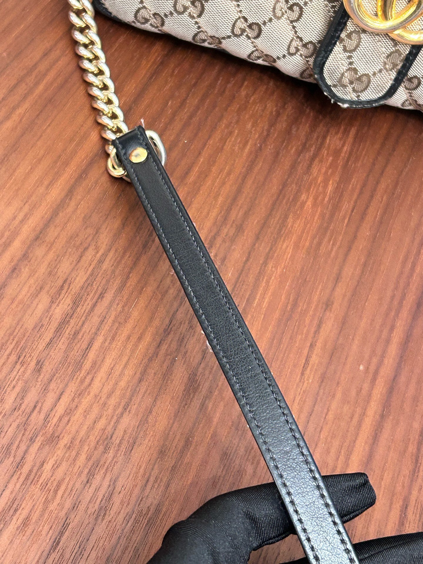 Gucci - GG Marmont Top Handle Bag - GG Monogram canvas with black leather trim - Beige, brown, and black with gold-tone hardware - (Medium)