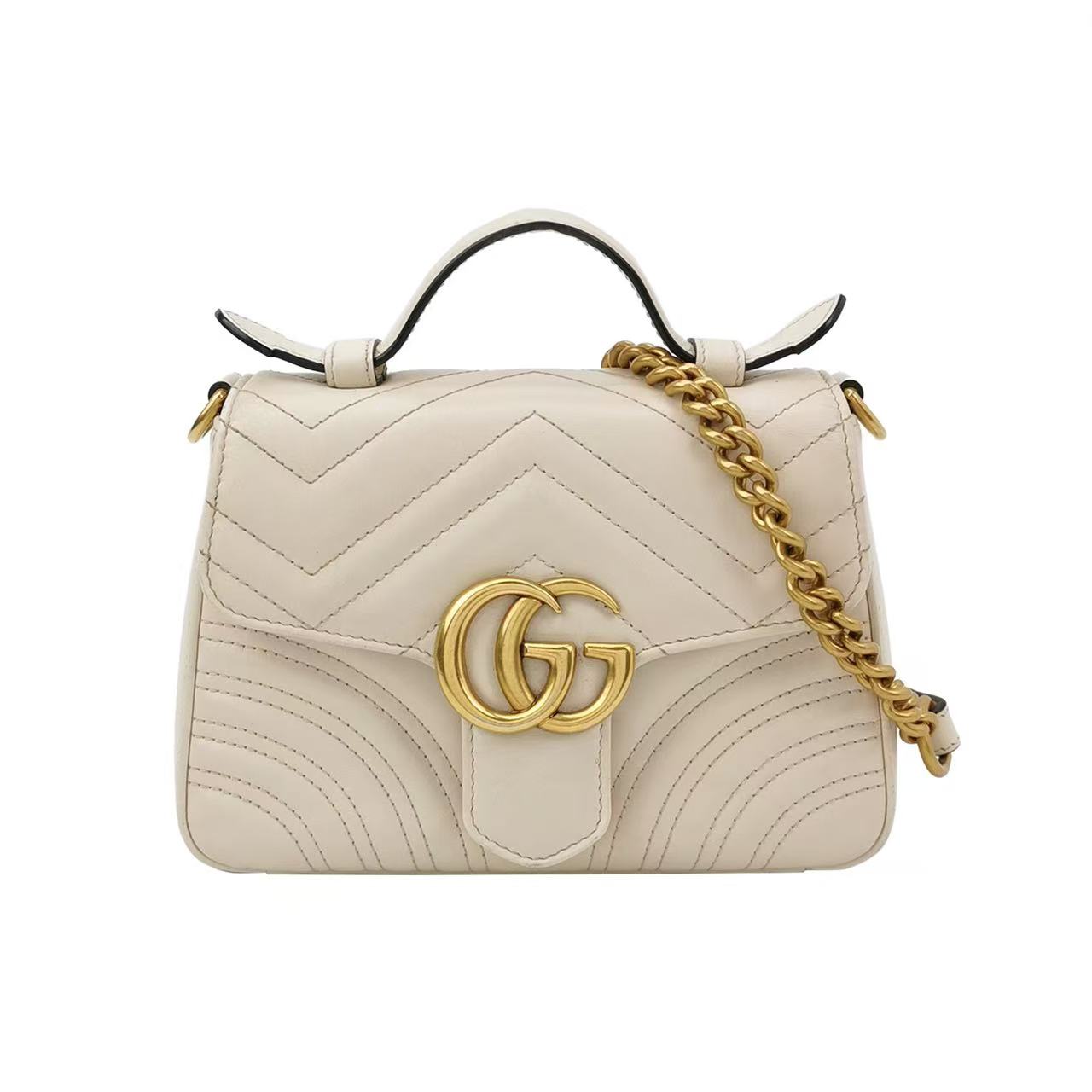 Gucci - GG Marmont Top Handle Bag - Leather - White - (mini)