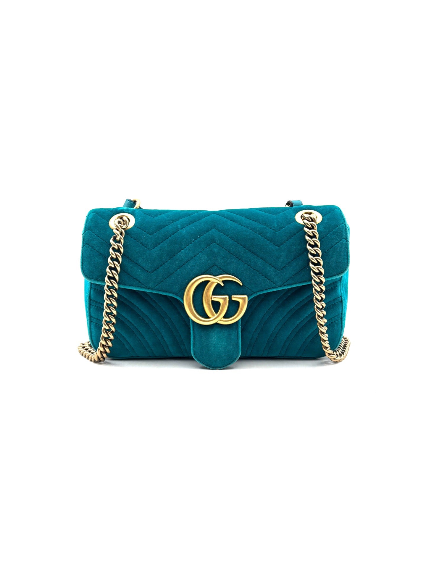Gucci - GG Marmont - Velvet - Lake Blue with Gold-Tone Hardware - (small)