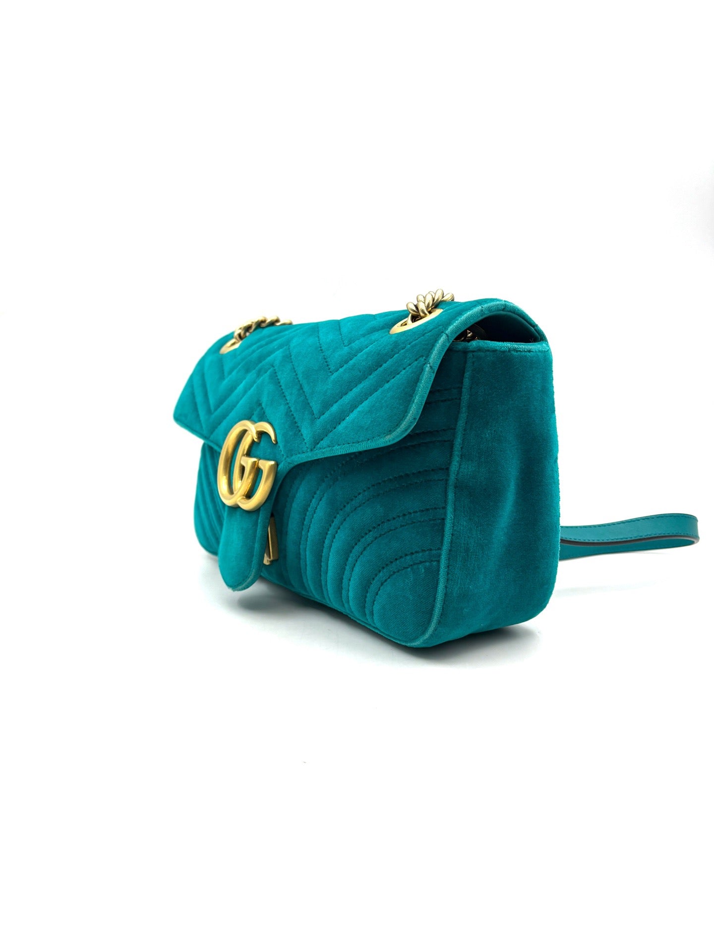 Gucci - GG Marmont - Velvet - Lake Blue with Gold-Tone Hardware - (small)