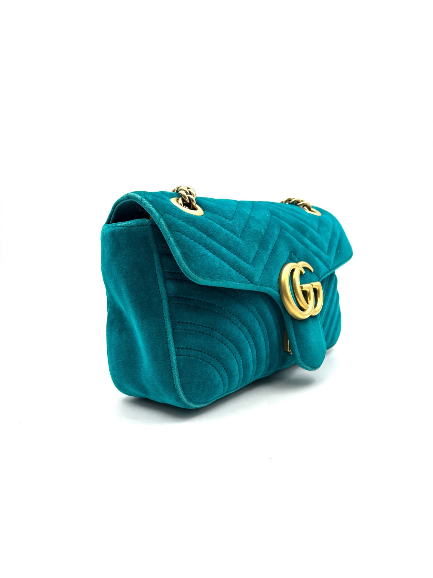 Gucci - GG Marmont - Velvet - Lake Blue with Gold-Tone Hardware - (small)
