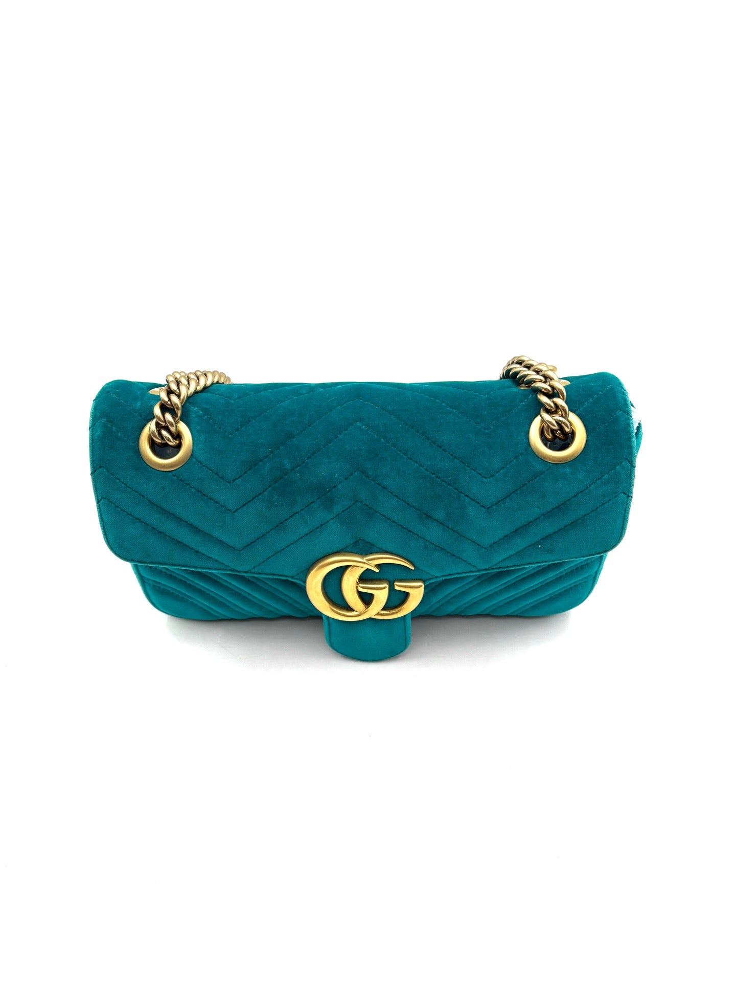 Gucci - GG Marmont - Velvet - Lake Blue with Gold-Tone Hardware - (small)