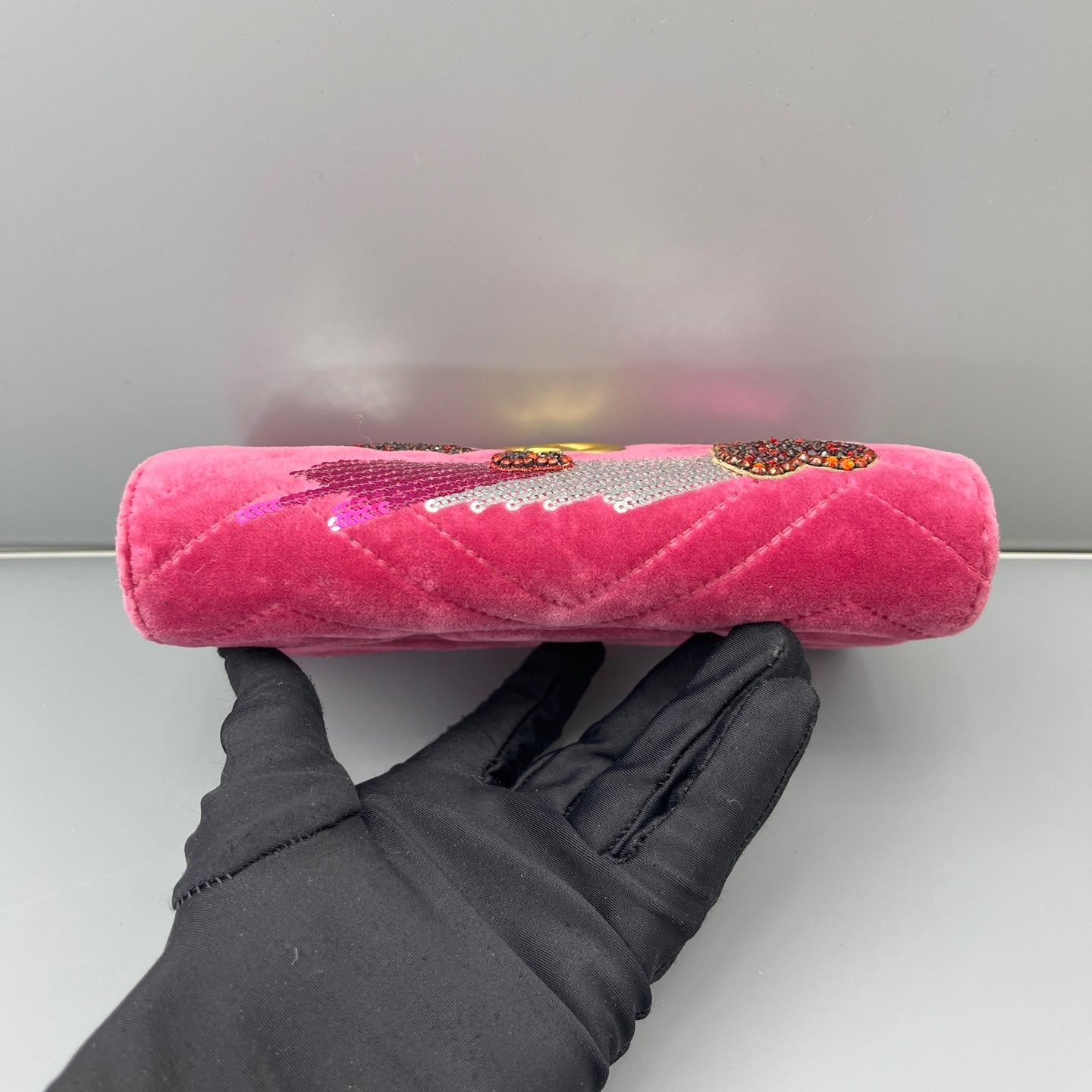 Gucci - GG Marmont Velvet Wallet on Chain with Crystal and Sequin Embellishments - Velvet and Leather - Pink - (mini)