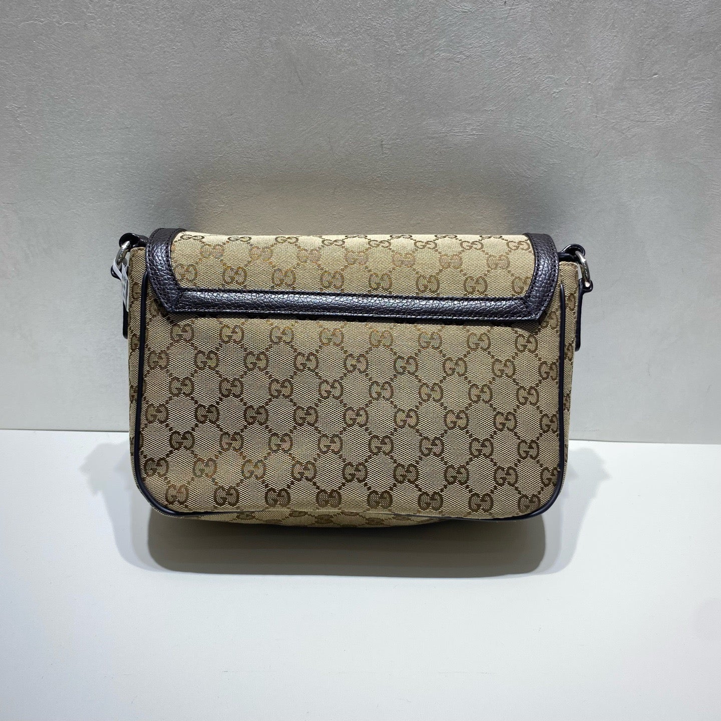Gucci - GG Monogram Canvas Flap Messenger Bag - Canvas and Leather - Beige with Black trim - (medium)
