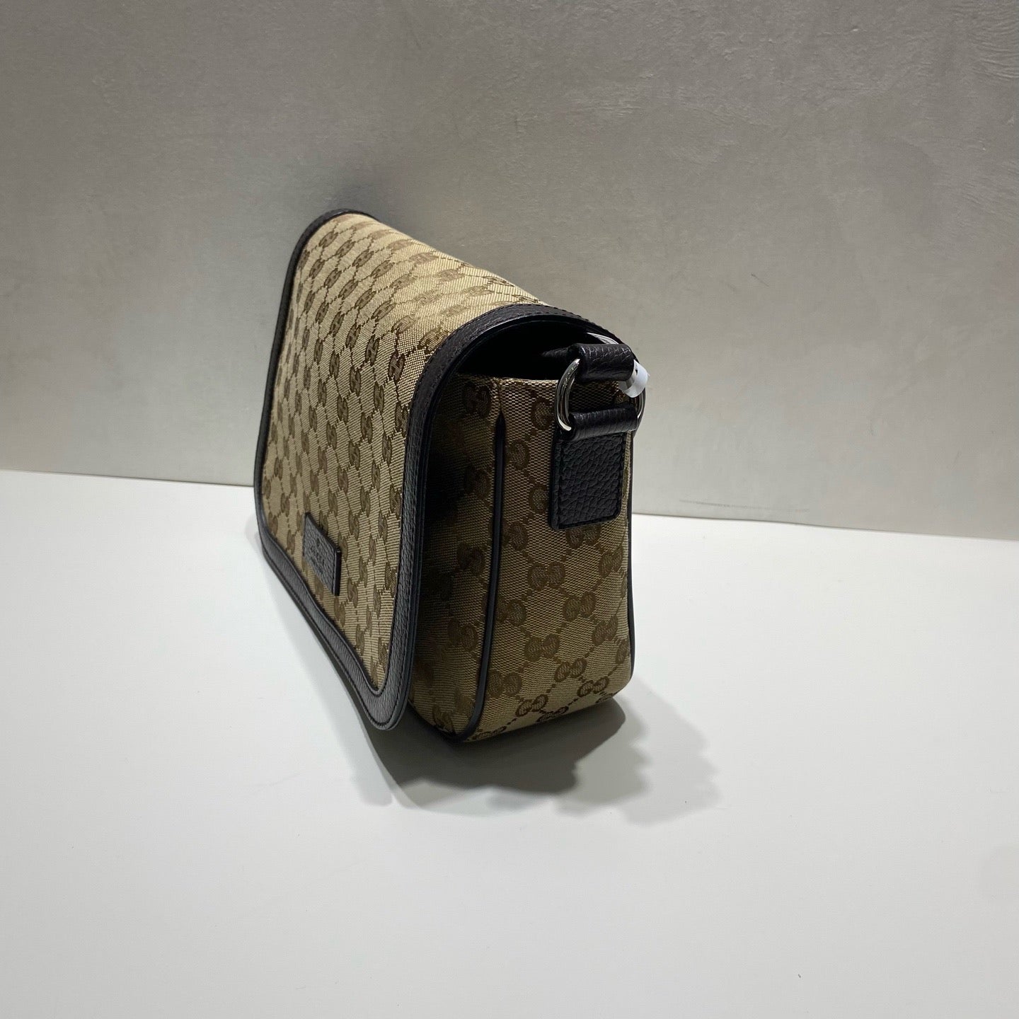 Gucci - GG Monogram Canvas Flap Messenger Bag - Canvas and Leather - Beige with Black trim - (medium)