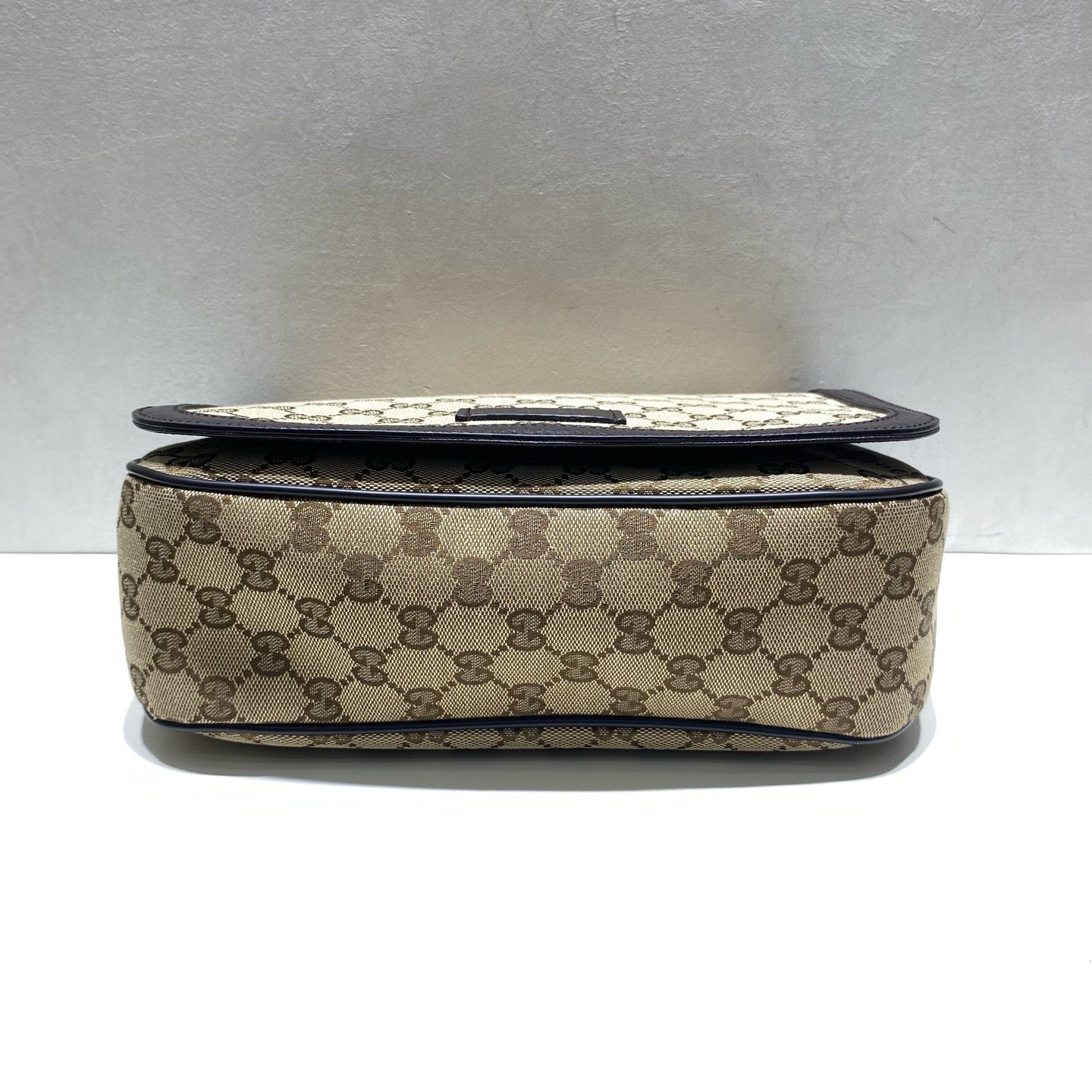 Gucci - GG Monogram Canvas Flap Messenger Bag - Canvas and Leather - Beige with Black trim - (medium)