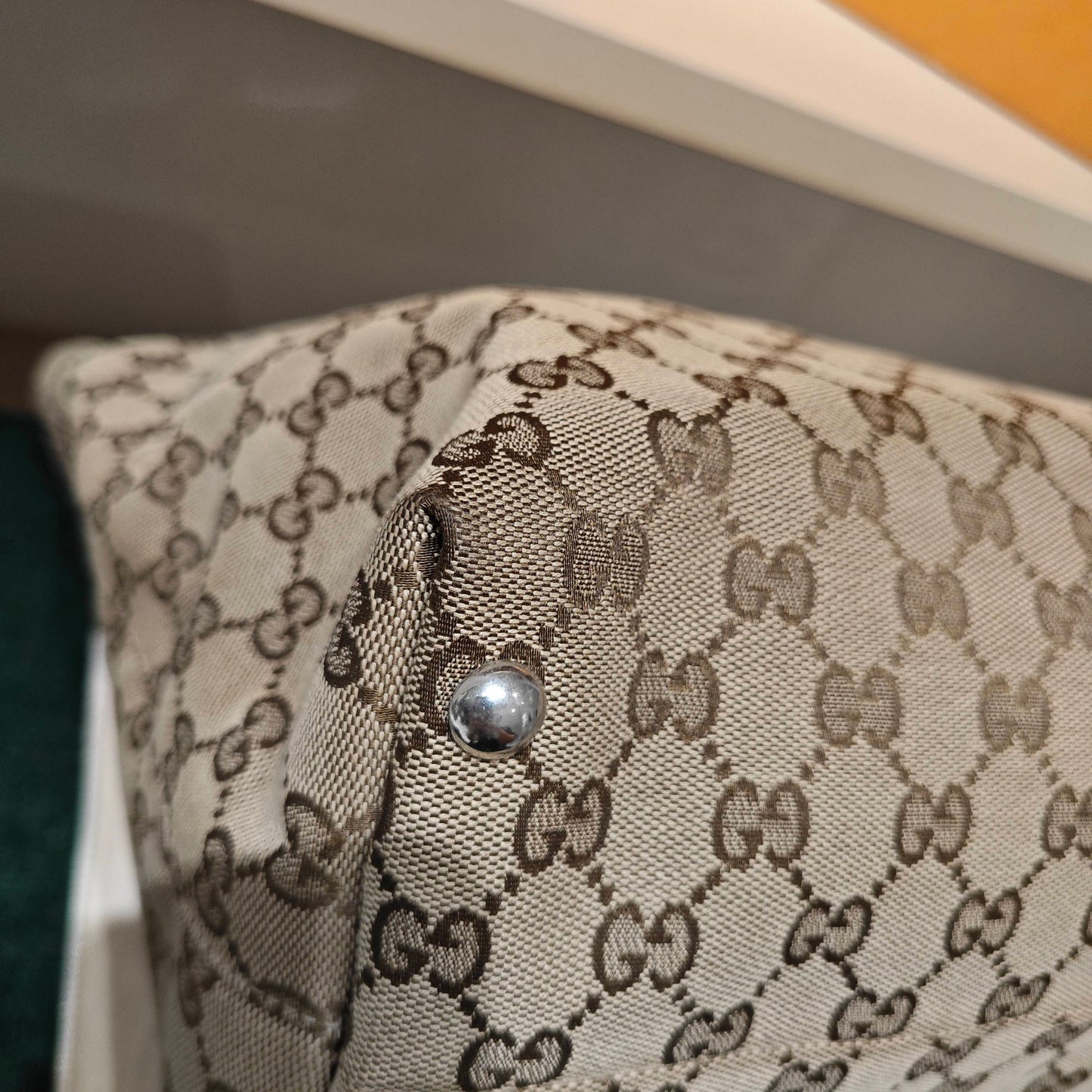Gucci - GG Monogram Canvas Tote Bag - GG canvas with leather trim - Beige with dark brown trim - (Medium)