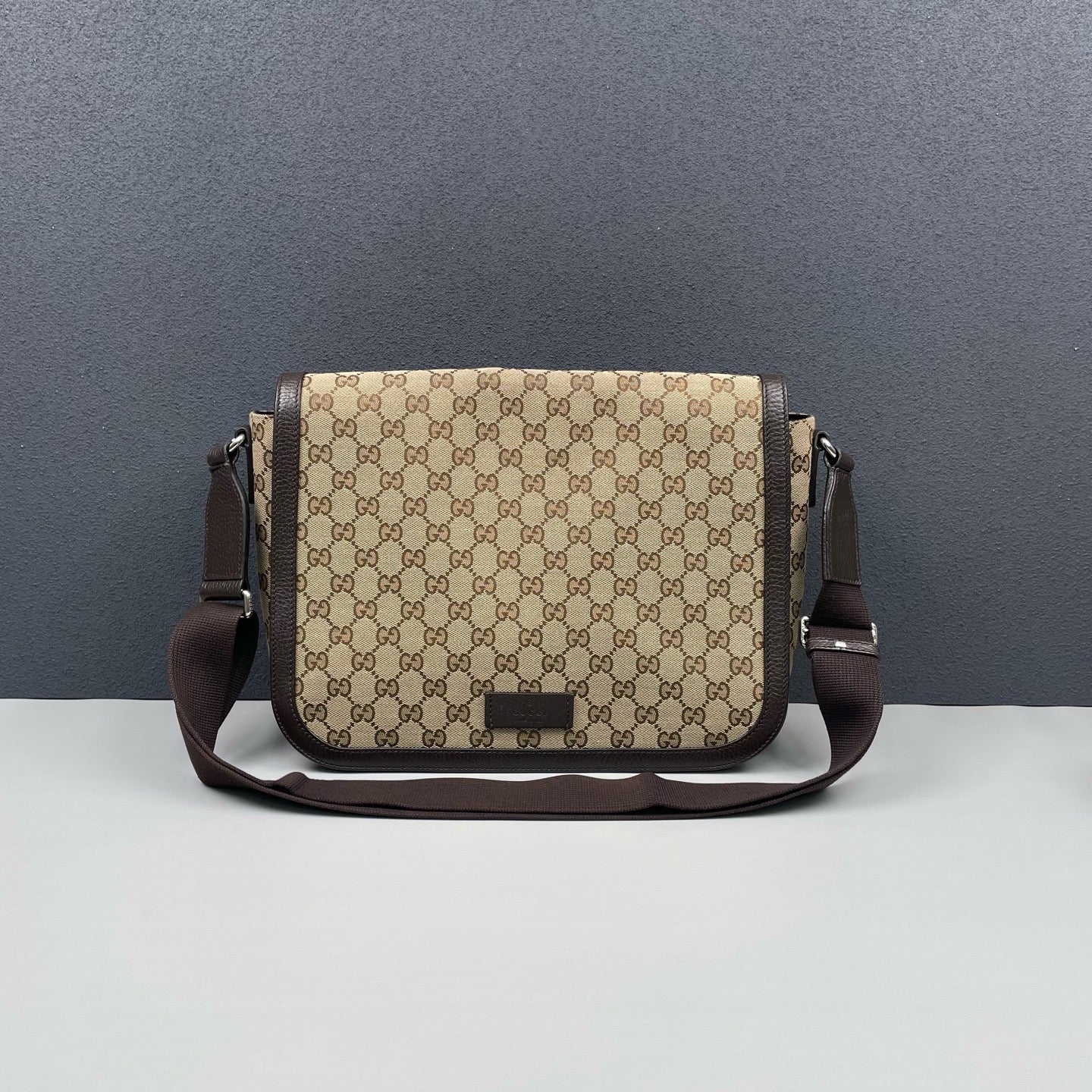 Gucci - GG Monogram Flap Messenger Bag - Monogram canvas with leather trim - Brown - (medium)