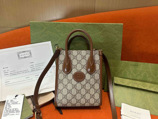 Gucci - GG Monogram Mini Tote - Coated canvas with leather trim - Beige and Brown - (mini)