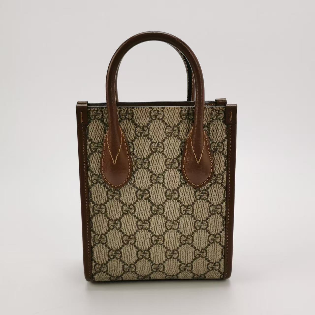 Gucci - GG Retro Mini Tote Bag - GG Supreme canvas and leather - Beige and Brown - (mini)