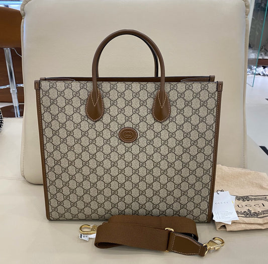 Gucci - GG Retro Tote - Coated canvas with leather trim - Brown - (Medium)