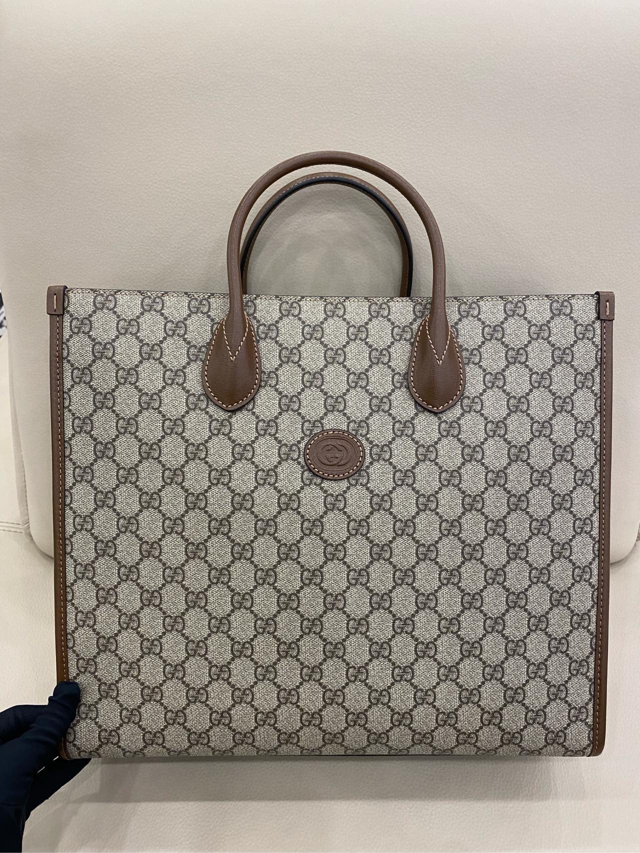 Gucci - GG Retro Tote - Coated canvas with leather trim - Brown - (Medium)