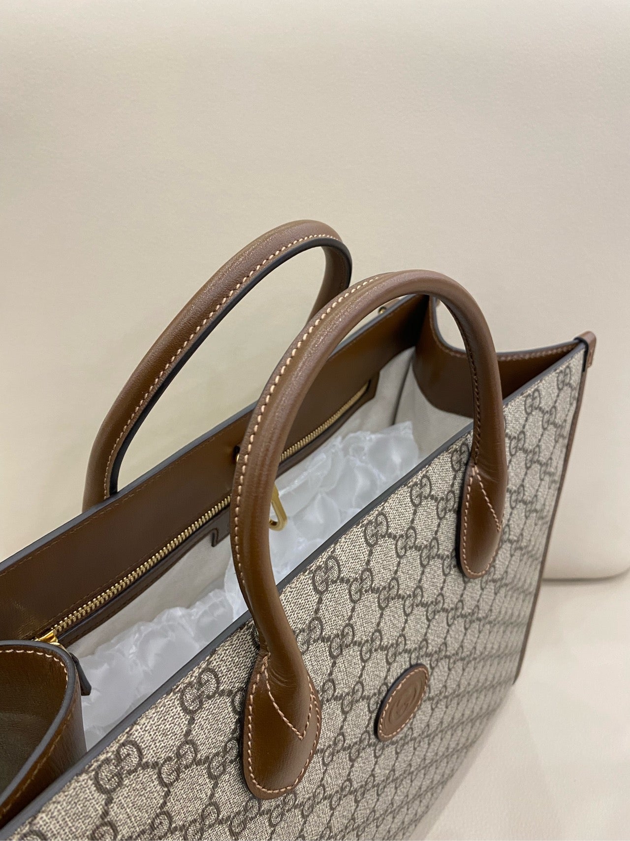 Gucci - GG Retro Tote - Coated canvas with leather trim - Brown - (Medium)