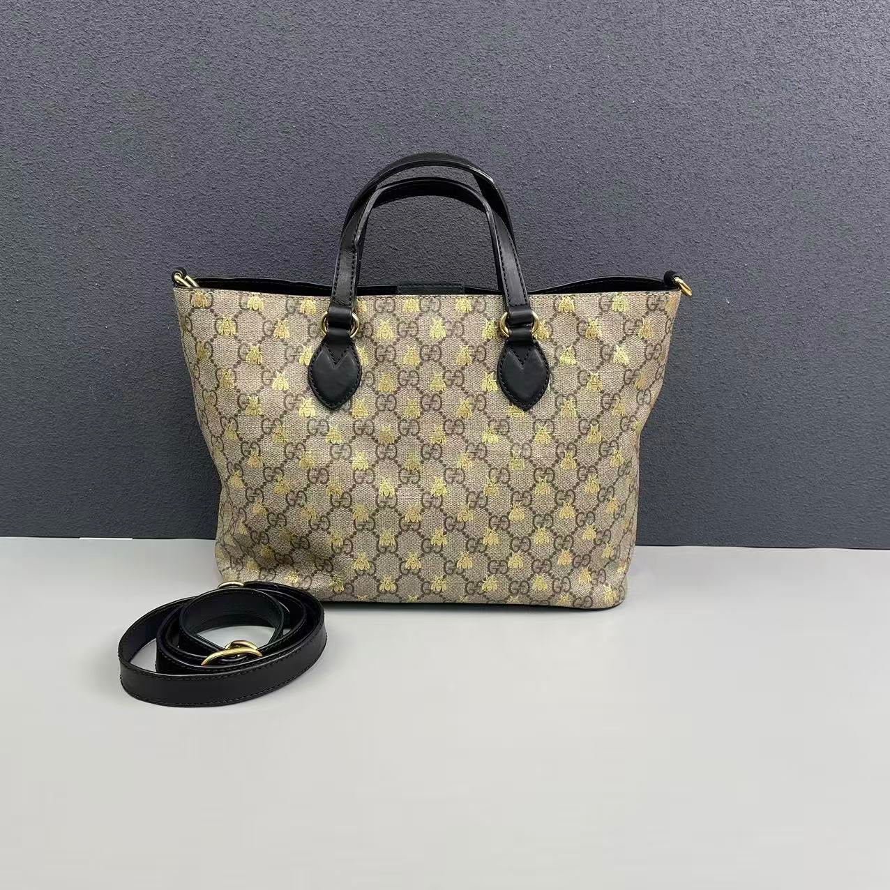 Gucci - GG Supreme Bee Small Tote Bag - Coated canvas with leather trim - Multicolour - (medium)