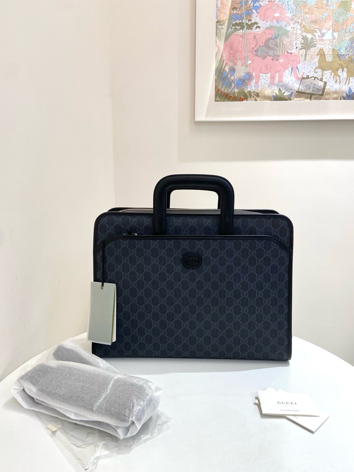 Gucci - GG Supreme Briefcase - Leather - Black - (Medium)