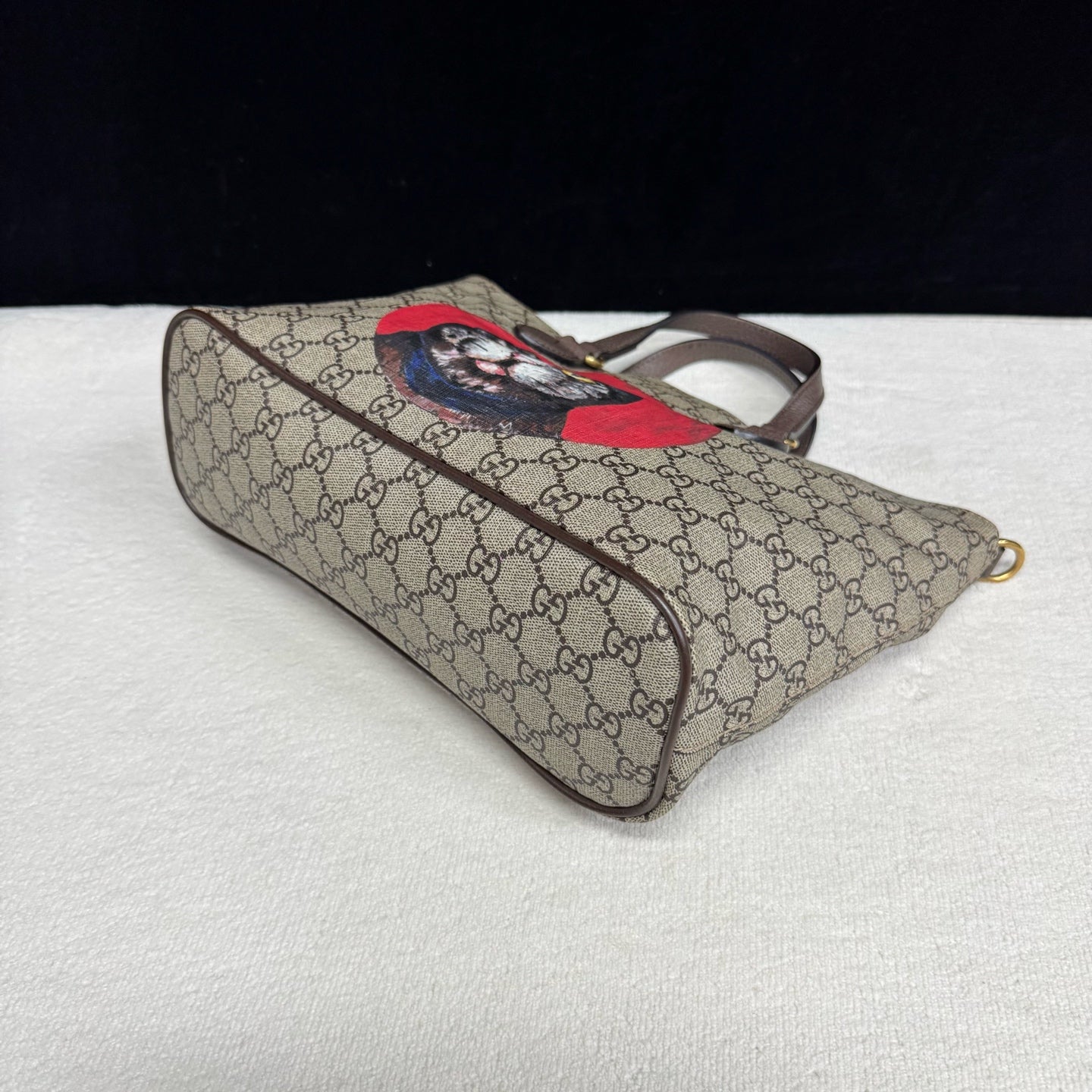 Gucci - GG Supreme Cat Print Tote - GG Supreme coated canvas with leather trim and web strap - Beige and Ebony with Multicolour accents - (small)
