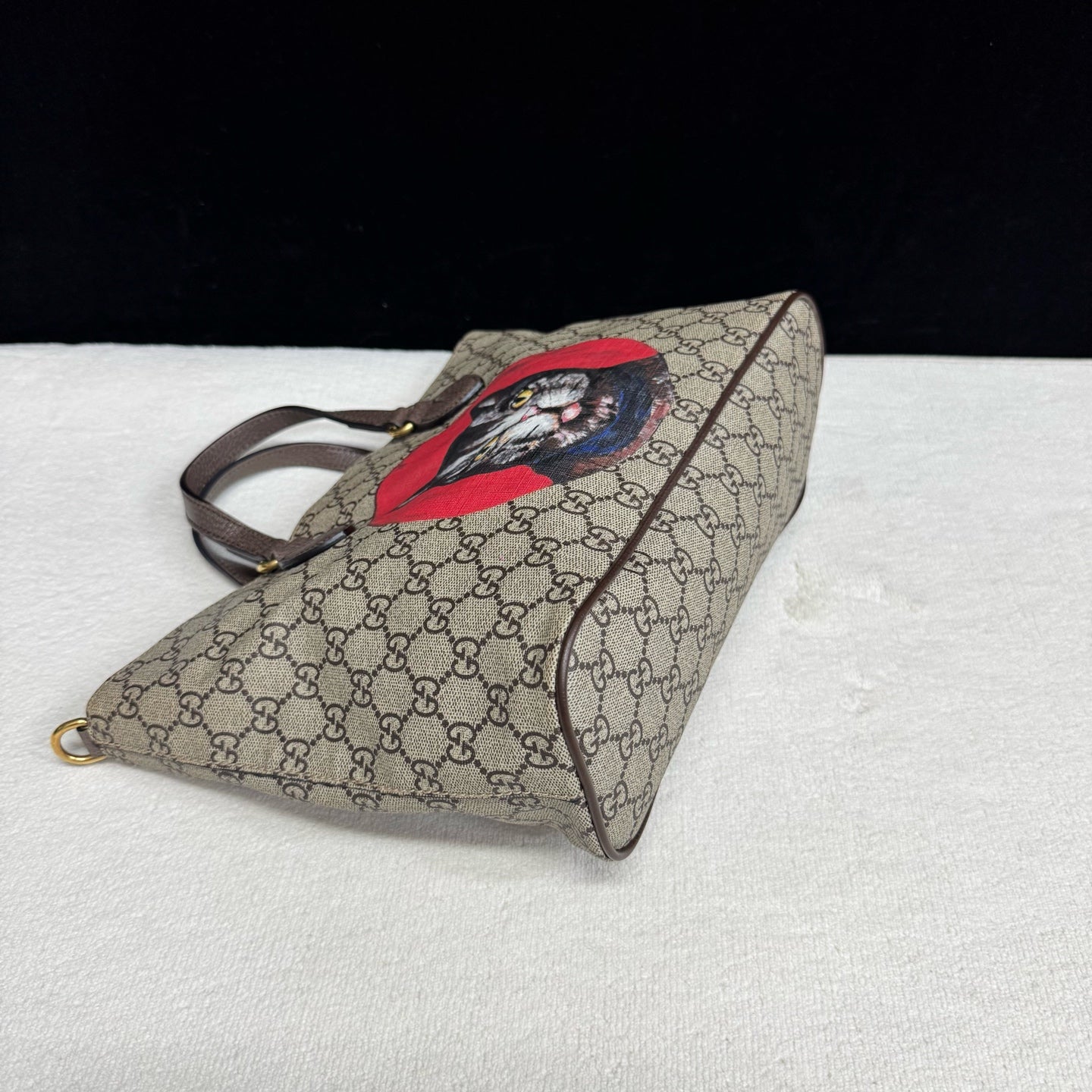 Gucci - GG Supreme Cat Print Tote - GG Supreme coated canvas with leather trim and web strap - Beige and Ebony with Multicolour accents - (small)