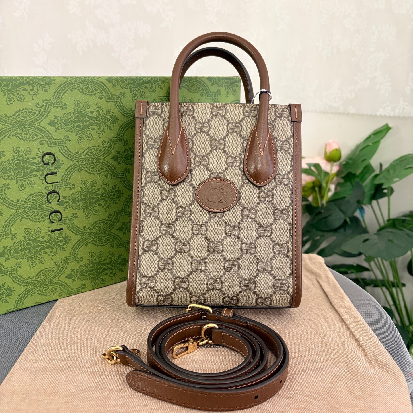 Gucci - GG Supreme Mini Tote Bag - GG Supreme coated canvas with leather trim - Brown - (Mini)