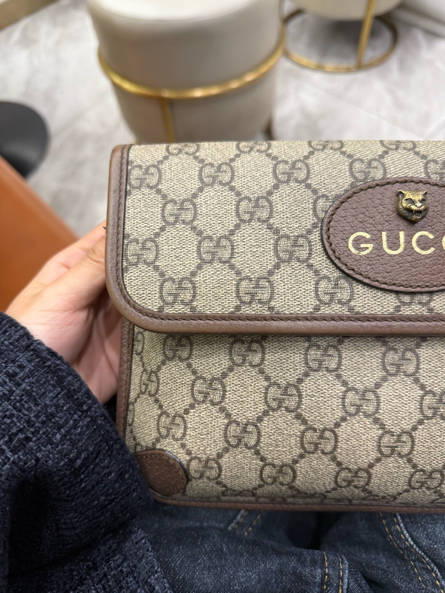 Gucci - GG Supreme Neo Vintage Tiger Head Belt Bag - Synthetic - Beige - (small)