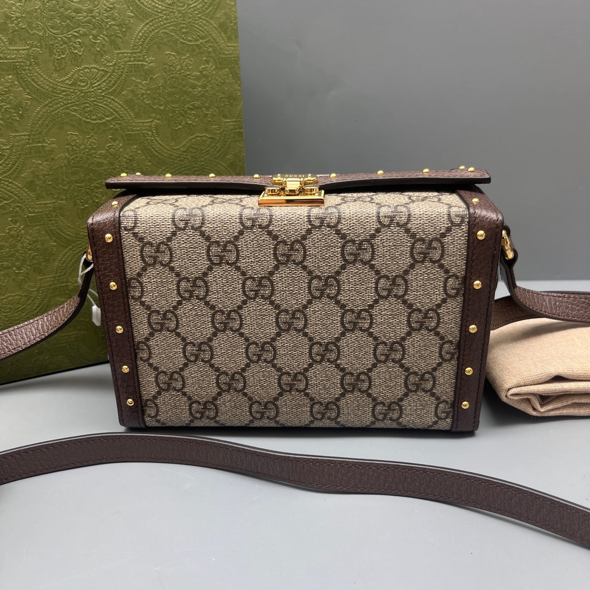 Gucci - GG Supreme Studded Box Bag - Synthetic - Brown - (mini)