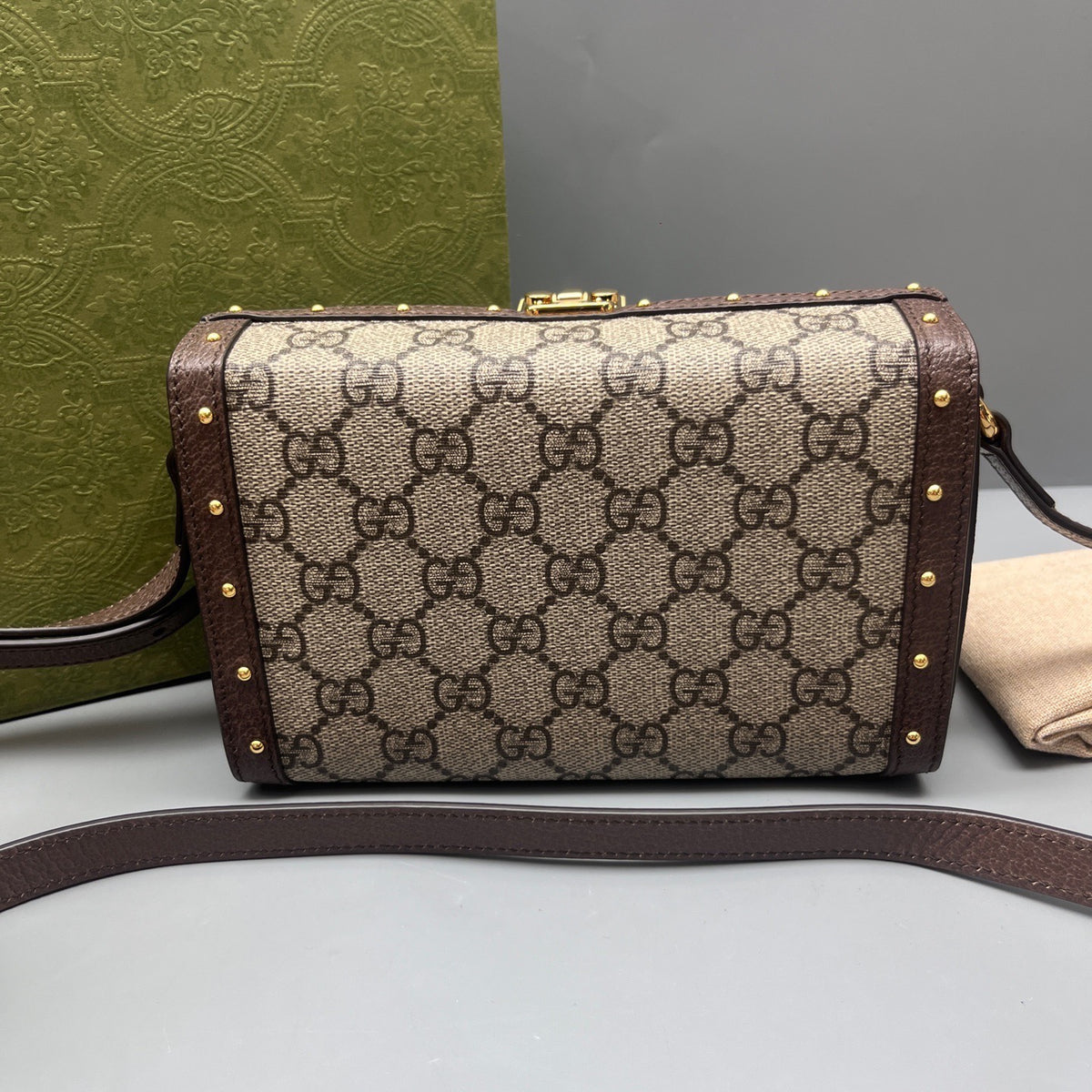 Gucci - GG Supreme Studded Box Bag - Synthetic - Brown - (mini)
