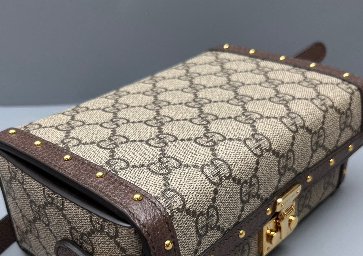 Gucci - GG Supreme Studded Box Bag - Synthetic - Brown - (mini)
