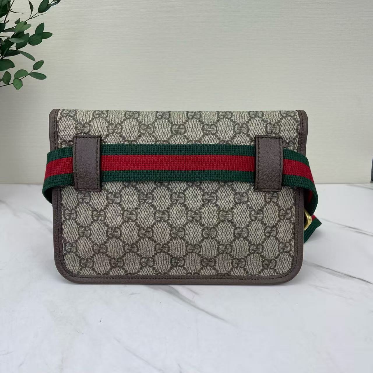 Gucci - GG Supreme Tiger Head Belt Bag - Coated canvas with leather trim and web strap - Beige and Brown with Green/Red Web - (medium)