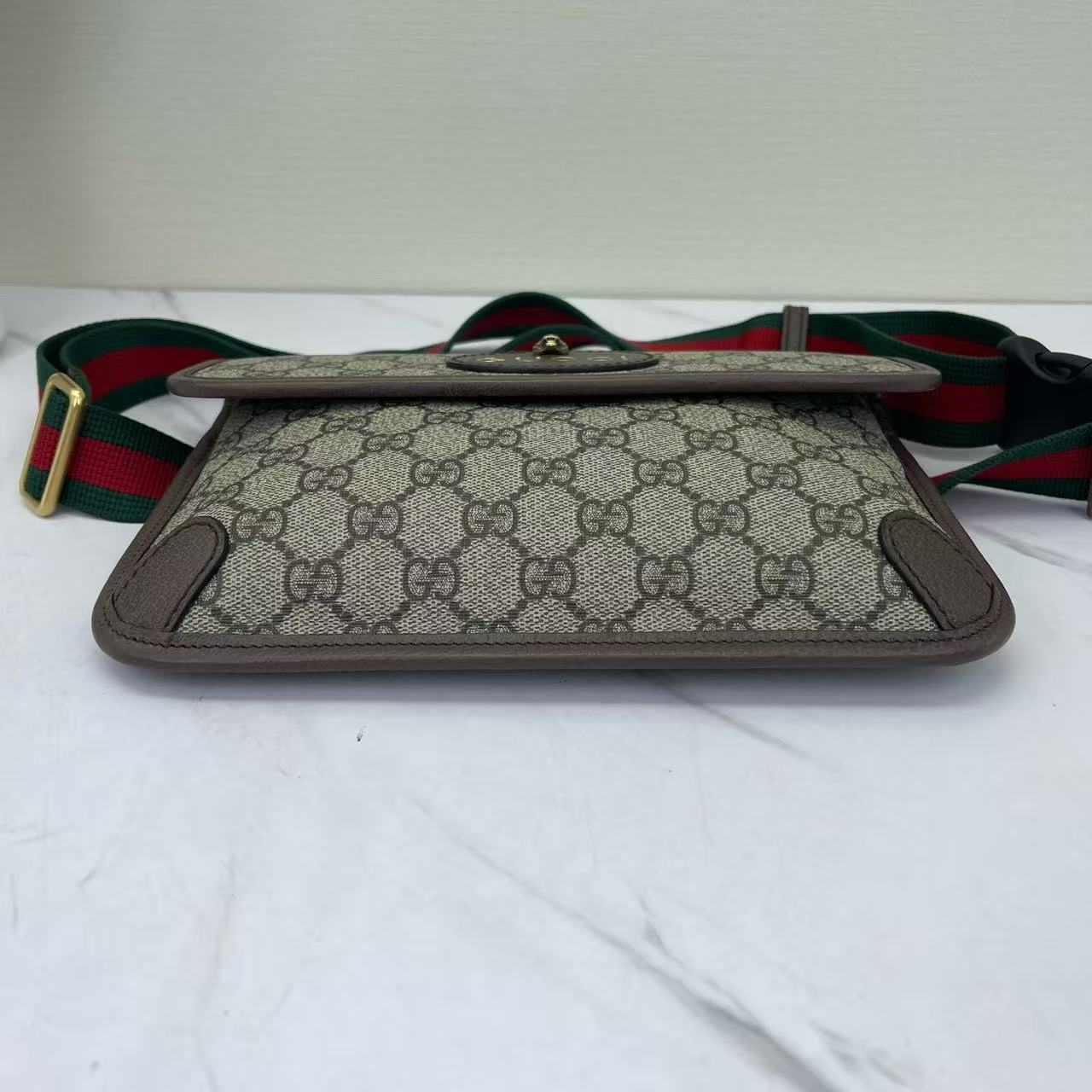 Gucci - GG Supreme Tiger Head Belt Bag - Coated canvas with leather trim and web strap - Beige and Brown with Green/Red Web - (medium)