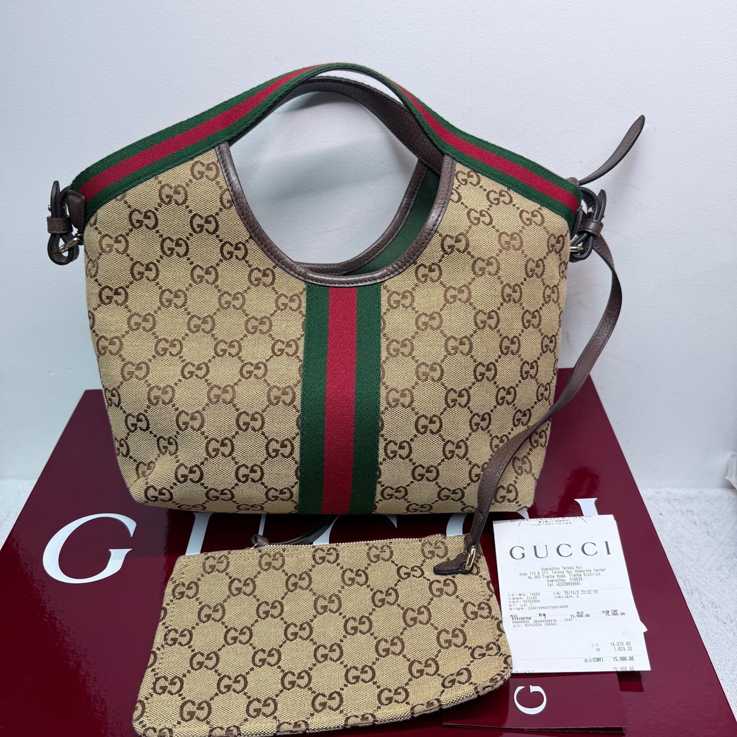 Gucci - Giglio Handbag - GG Monogram canvas with leather trim - Beige - (small)