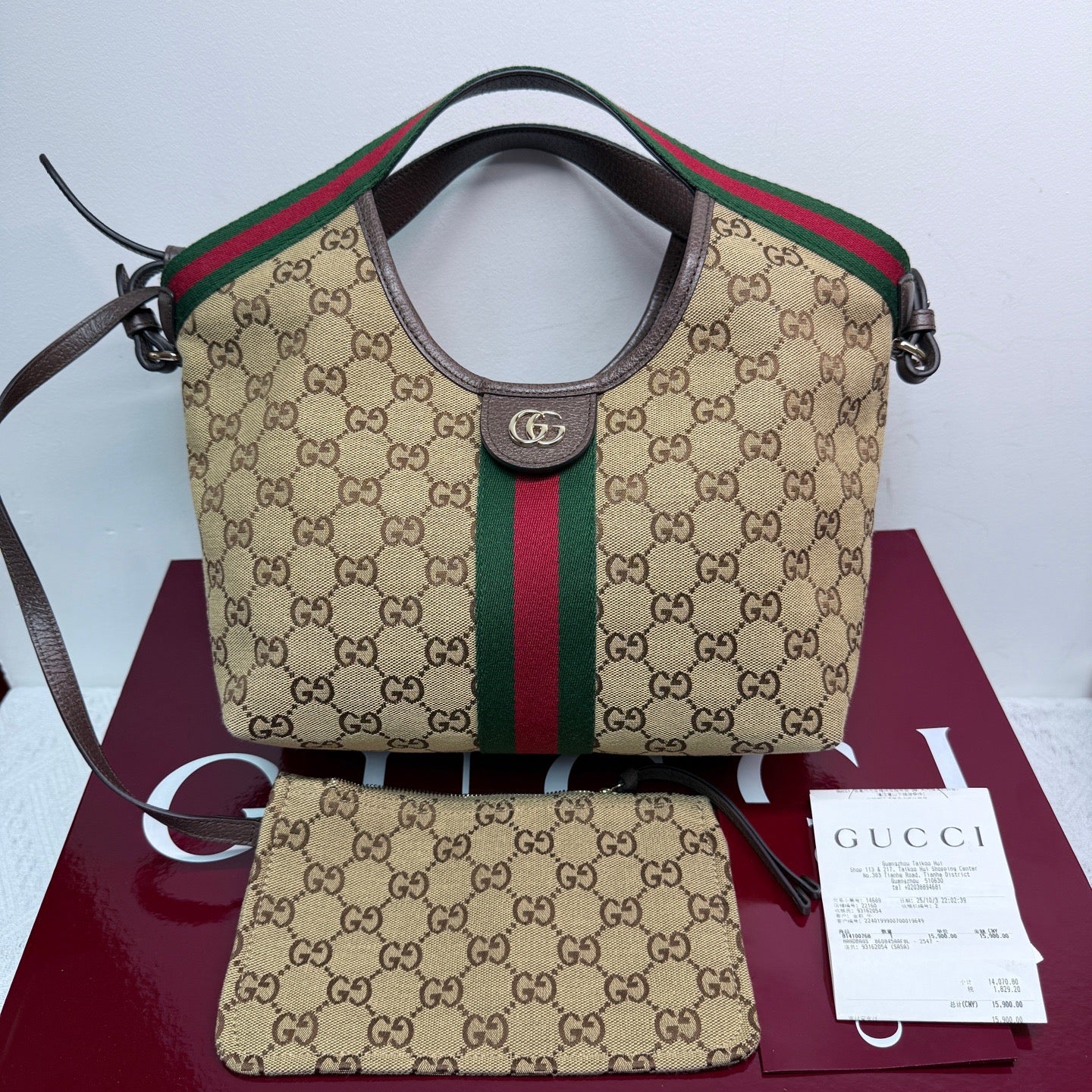 Gucci - Giglio Handbag - GG Monogram canvas with leather trim - Beige - (small)