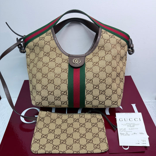 Gucci - Giglio Handbag - GG Monogram canvas with leather trim - Beige - (small)