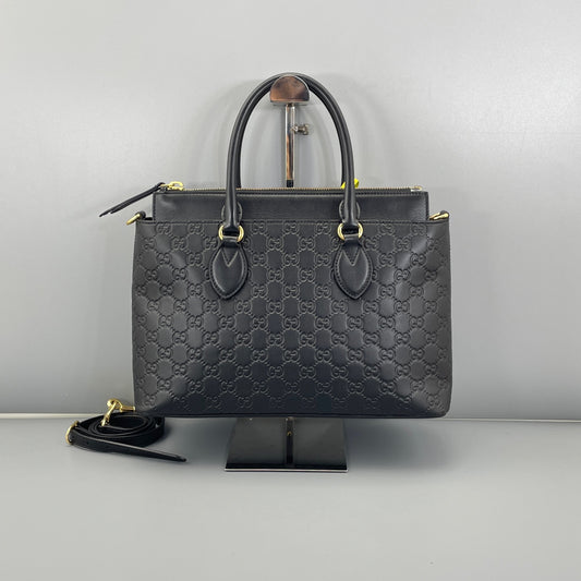 Gucci - Gucci Signature Tote Bag - Leather - Black - (Medium)