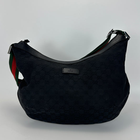 Gucci - Half-Moon Hobo Bag - GG Monogram Canvas with Leather Trim - Black - (medium)