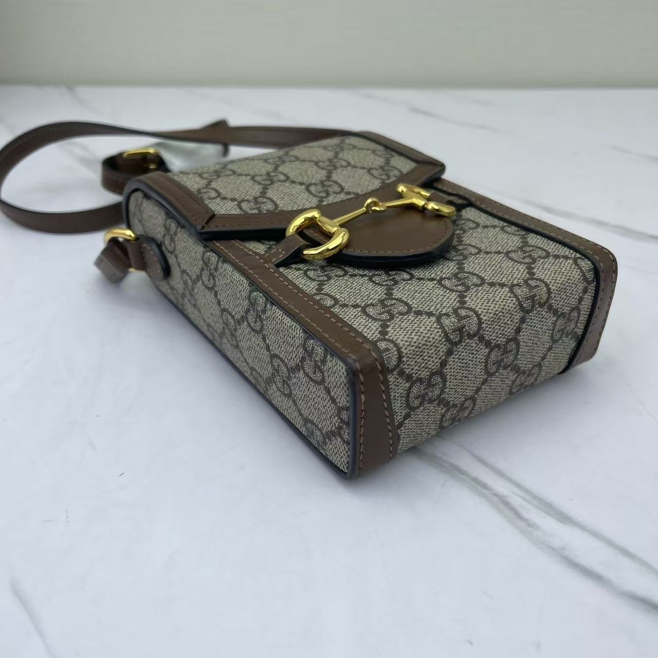 Gucci - Horsebit 1955 - GG Supreme canvas with leather trim - Beige/Ebony with Brown Trim - (mini)