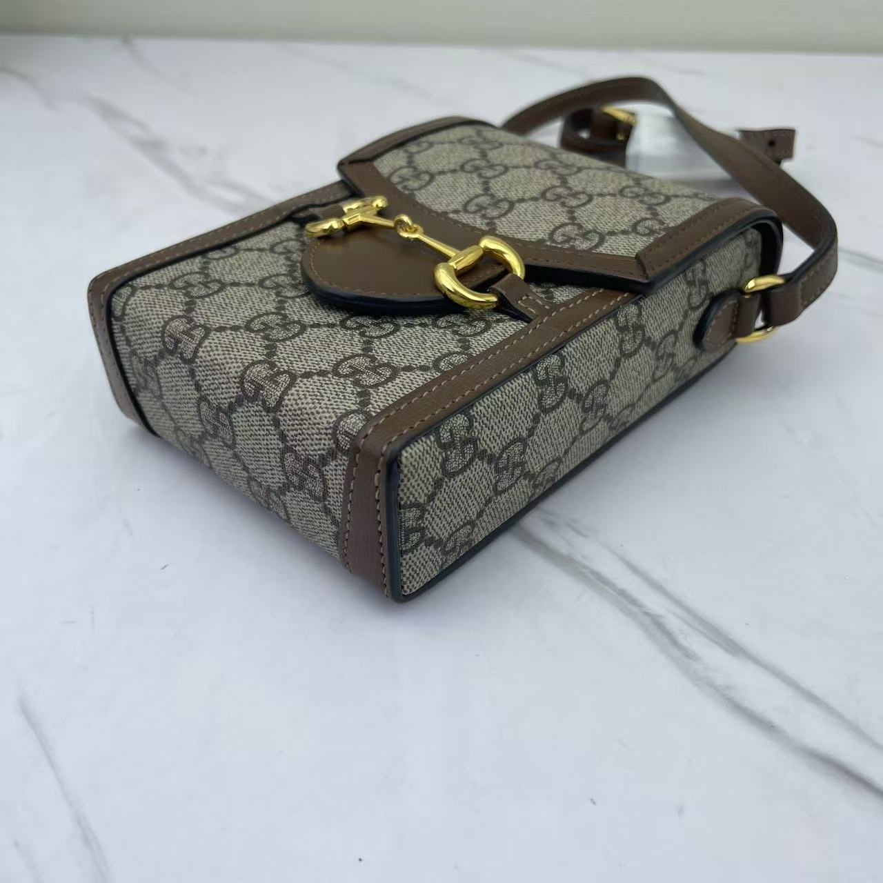 Gucci - Horsebit 1955 - GG Supreme canvas with leather trim - Beige/Ebony with Brown Trim - (mini)