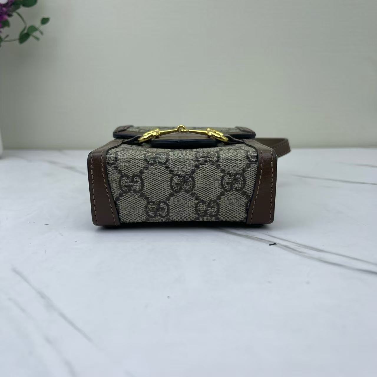 Gucci - Horsebit 1955 - GG Supreme canvas with leather trim - Beige/Ebony with Brown Trim - (mini)