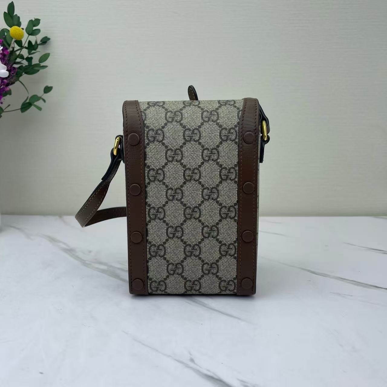 Gucci - Horsebit 1955 - GG Supreme canvas with leather trim - Beige/Ebony with Brown Trim - (mini)
