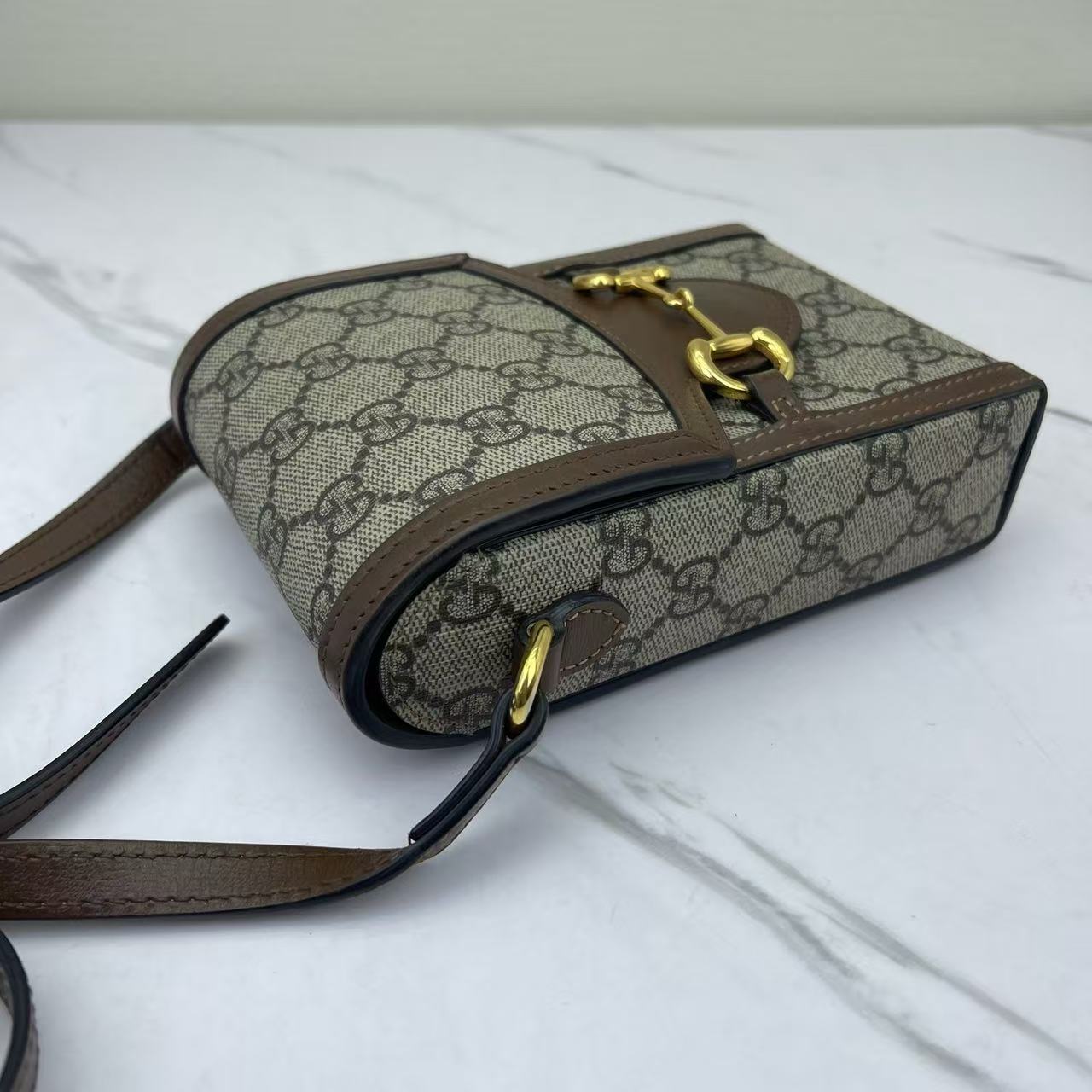Gucci - Horsebit 1955 - GG Supreme canvas with leather trim - Beige/Ebony with Brown Trim - (mini)