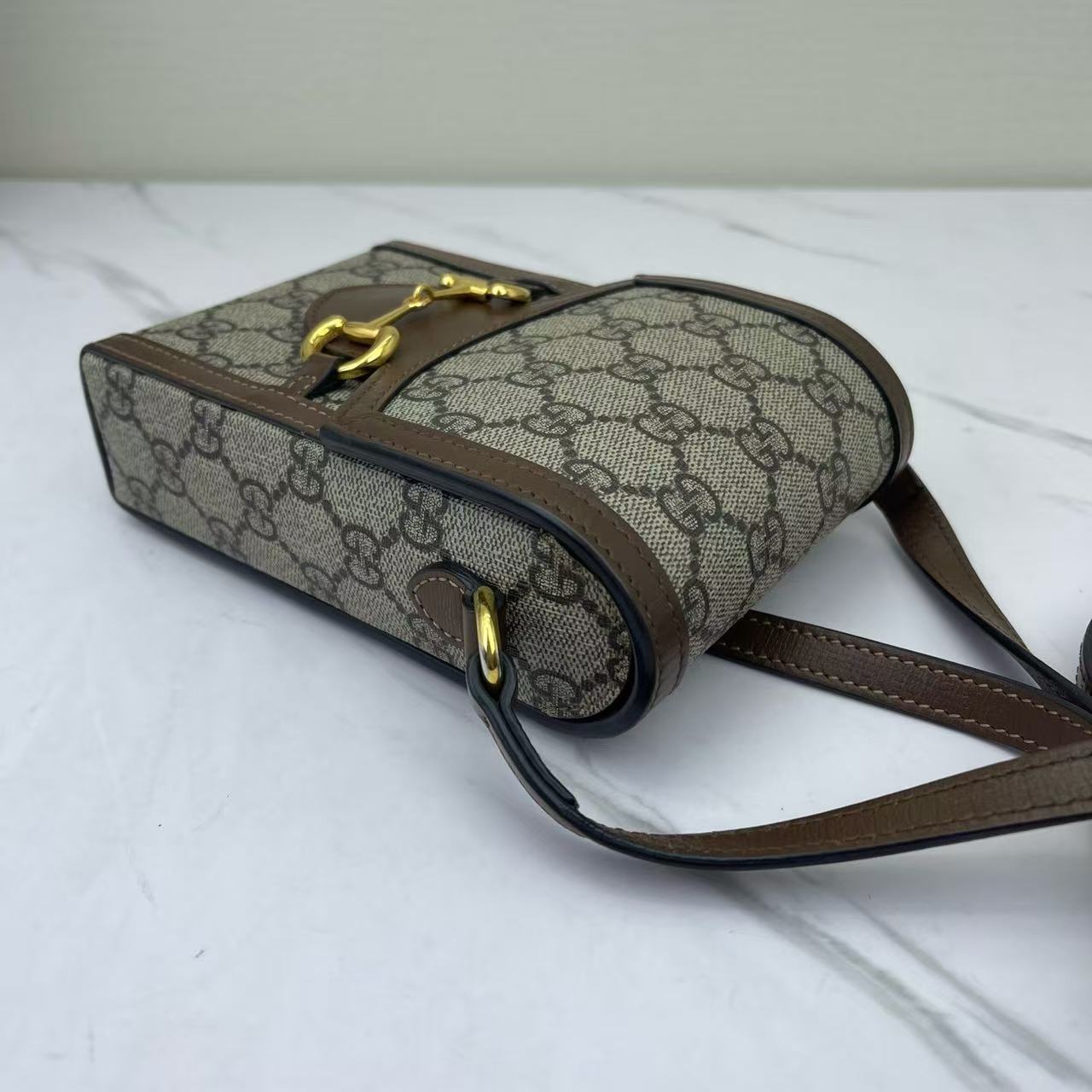 Gucci - Horsebit 1955 - GG Supreme canvas with leather trim - Beige/Ebony with Brown Trim - (mini)